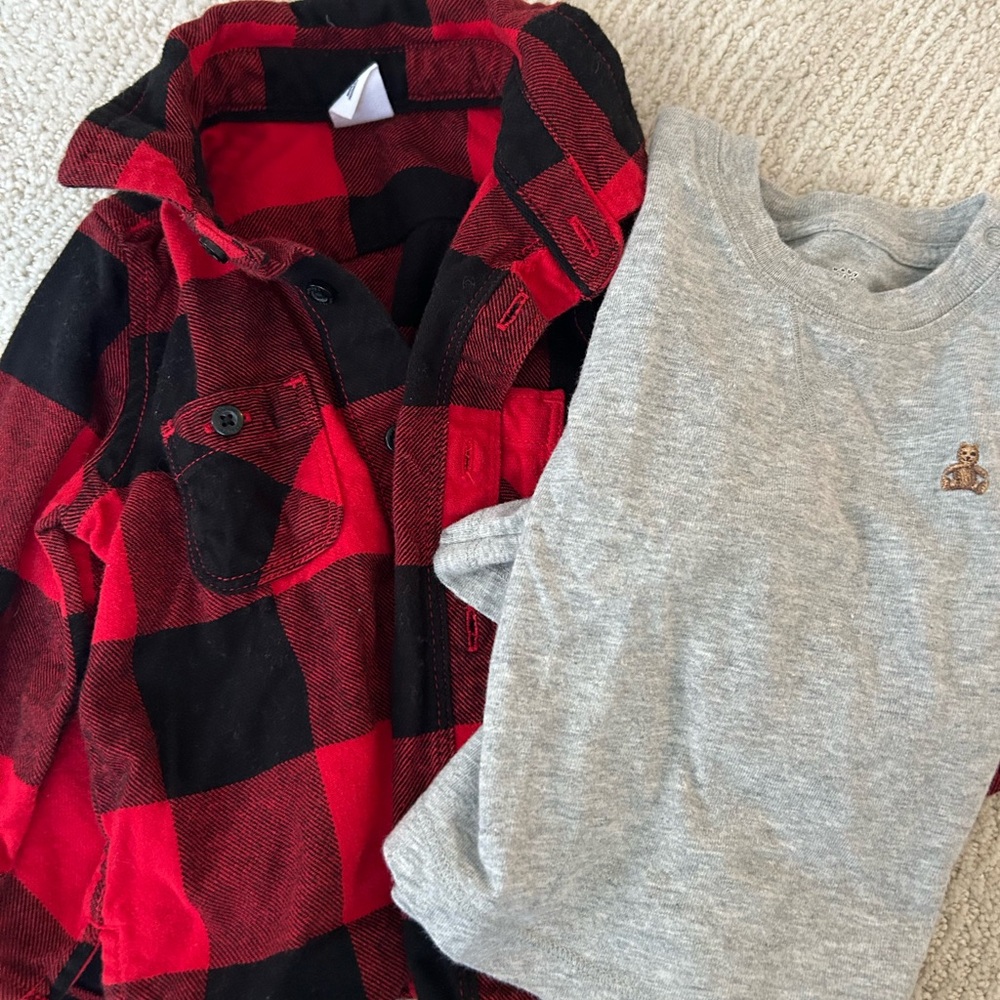Baby Gap buffalo plaid flannel & gray crewneck